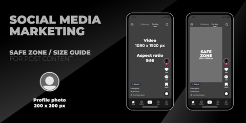 TikTok. Business Social Media Marketing Layouts. Safe Zone and Size Guide for post content