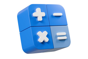 3d Calculator buttons with a plus, minus, multiply, and equal icon isolated on purple background. Money management concept. 3d minimal calculator buttons machine mathematic device icon. 3d render. © Theeraphat