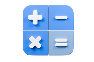 Obraz premium 3d Calculator buttons with a plus, minus, multiply, and equal icon isolated on purple background. Money management concept. 3d minimal calculator buttons machine mathematic device icon. 3d render.