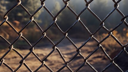 Fototapeta premium Metal Fence with Nature Background in Soft Light