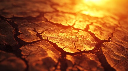 Fototapeta premium 2410_045.macro shot of sun-hardened earth, spiderweb of fissures, warm earth tones, dehydrated soil texture, climate change effects, ruined farmland surface, environmental documentary style, detailed