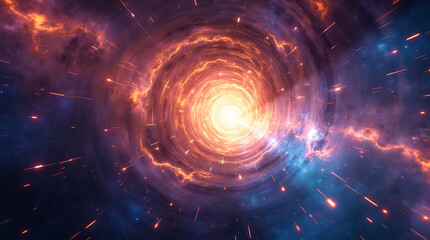 Fototapeta premium A Stunning Zoom Blur Effect Illustrating Time Travel and Light Speed, Featuring a Vivid Depiction of the Universe with Galaxies and Planets