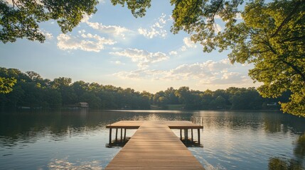 Naklejka premium Serene Lake Dock Under a Blue Sky