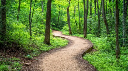 Fototapeta premium Serene Curved Path Through Lush Green Forest