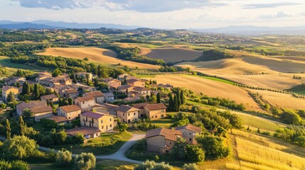 Scenic Landscape of Italian Countryside at Sunset