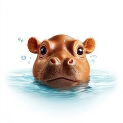 Naklejka premium Baby Hippo with Water Bubbles in Relaxing Pool