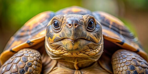 Naklejka premium A Curious Turtle's Close-Up Portrait Its Shell's Intricate Pattern, Large Dark Eyes, and a Slightly Open Mouth Convey a Sense of Wonder and Inquisitiveness