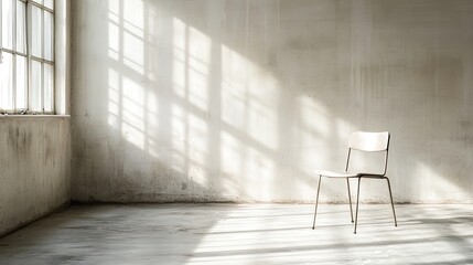 Fototapeta premium Minimalist Chair in Sunlit Empty Room