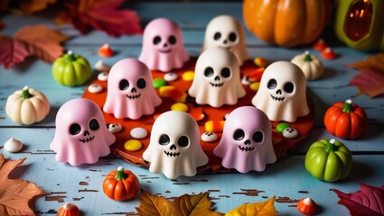 Obraz premium Cute Halloween boo greetings with ghosts. 