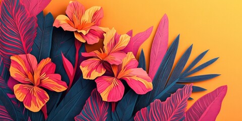 Fototapeta premium Close-up of vibrant orange and red Canna flowers (Canna indica) showcasing their intricate petals and striking colors