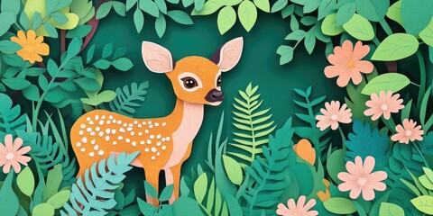 A attentive roe deer fawn in a garden setting, A curious roe deer fawn in a natural garden environment