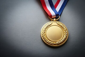 Minimalist gold medal with ribbon isolated on white background