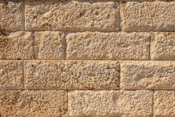 A brick wall with a rough texture and a few cracks