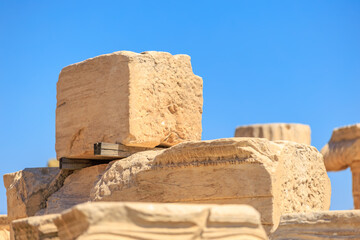 A pile of stone blocks with one of them being a square, Acropolis in Athens