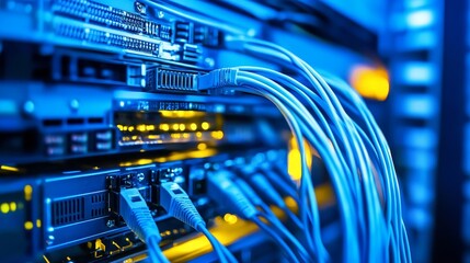 Network Server with Blue Ethernet Cables