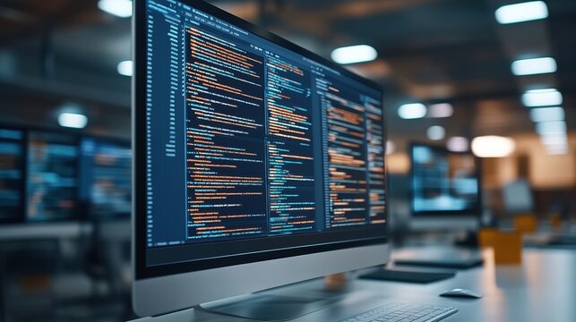 Close-up of computer screen displaying colorful programming code.