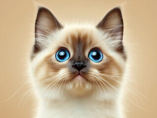 Adorable Blue Eyed Siamese Kitten Close-up Portrait