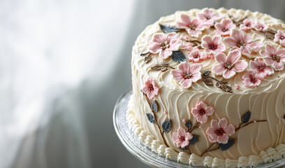 Fototapeta premium Floral Symphony: Intricately Iced Cake with Sugar Details
