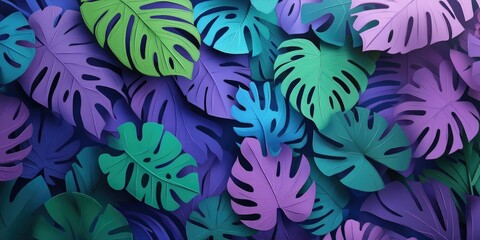 Tropical leaves in shades of green and purple, Tropical leaves in green and purple shades