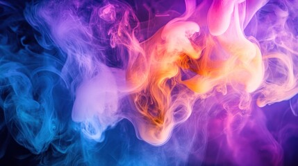 Abstract colorful smoke swirls on black background.