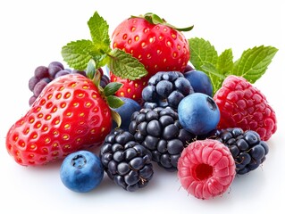 Colorful Mixed Berries Isolated on White Background