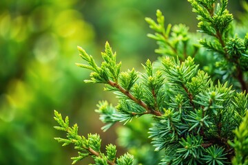 Minimalist nature background featuring green branches of juniper