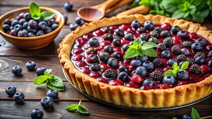 A Delectable Pastry Filled with Sweet Berry Filling, Topped with Fresh Blueberries and a Garnish of Aromatic Mint Leaves