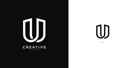 Initial letter U logo with abstract lines and shapes. Premium Vector