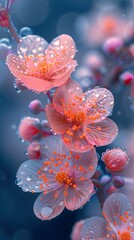 Delicate Pink Flowers with Dew Drops - Nature Photography