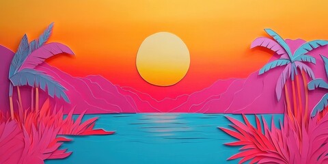 Vibrant sunset hues reflect over a serene lake during the summer season, Serene lake reflecting vibrant sunset hues