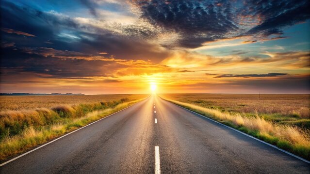 Minimalist road disappearing into sunset