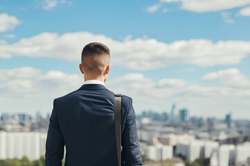 ビジネス・男性・青空・背中｜Business, male, blue sky, back