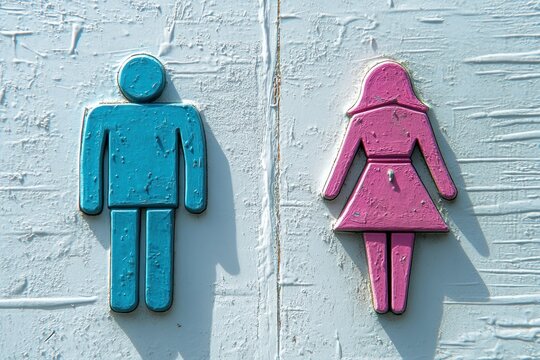 A male restroom symbol featuring a simplistic figure of a man with a round head and a rectangular body, shown in a blue color. 