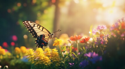 Elegant Butterfly Among Vibrant Garden Flowers
