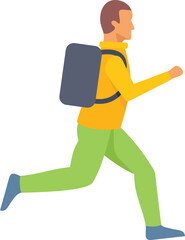 Man running with backpack in a hurry to his destination