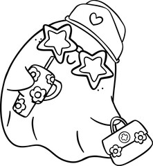 ghost nurse with medical box doodle outline