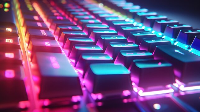 Close-up of a Vibrant, Illuminated Computer Keyboard