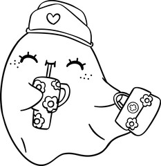 ghost nurse with medical box doodle outline