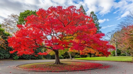 Vibrant Autumn Tree in a Park Setting