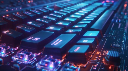 Obraz premium Close-up of a Blue and Red Illuminated Gaming Keyboard