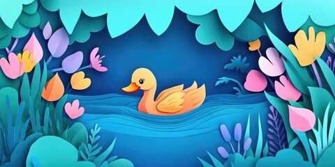 Ducks swimming in a clear blue pond, Ducks swimming in a serene water setting