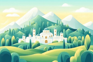 Fortified village featuring traditional architecture in a mountainous region, Traditional architecture of a fortified village in a mountainous area