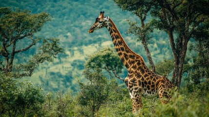 Obraz premium Majestic Giraffe in Lush Green Landscape