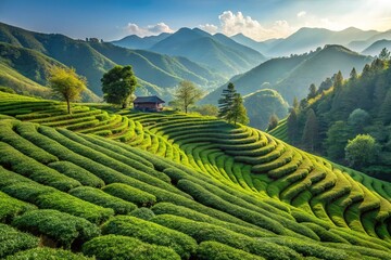 Minimalist tea plantation in the mountains of Sochi