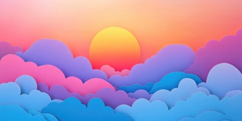 Dramatic pastel sky at sunset featuring large, fluffy clouds as a stunning backdrop, Dramatic pastel sunset sky with fluffy clouds as a backdrop
