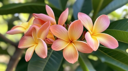 Fototapeta premium Beautiful Pink and Yellow Tropical Flowers in Nature
