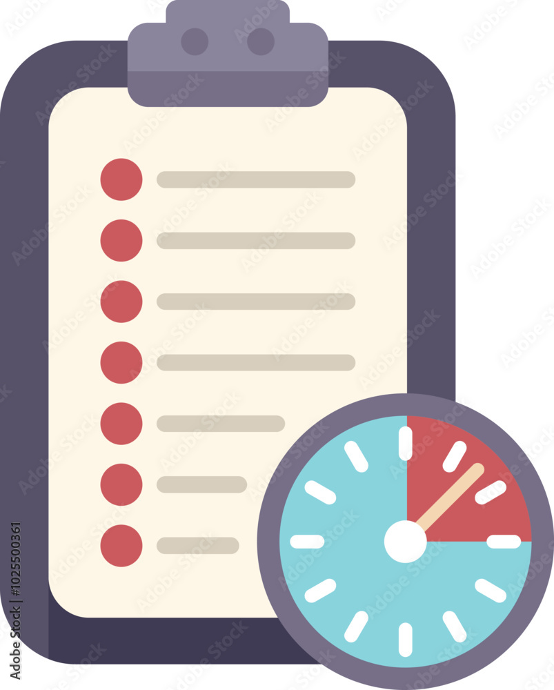 Poster time management concept clipboard with checklist and clock speedometer symbolising fast time plannin
