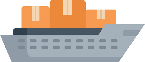 Minimalist illustration featuring a cargo ship carrying three cardboard boxes, representing international trade and exportation
