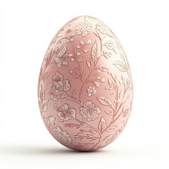 Fototapeta premium A soft pink Easter egg with delicate floral patterns, isolated on a white background with subtle shadows