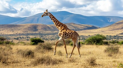 Fototapeta premium Majestic Giraffe Walking in Serene Landscape